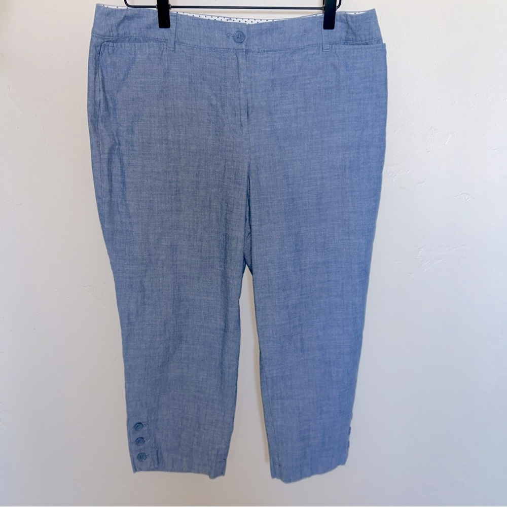 Talbots Perfect Crop Curvy Blue Cropped Capri Pants w/ Button Detail 12P Petite